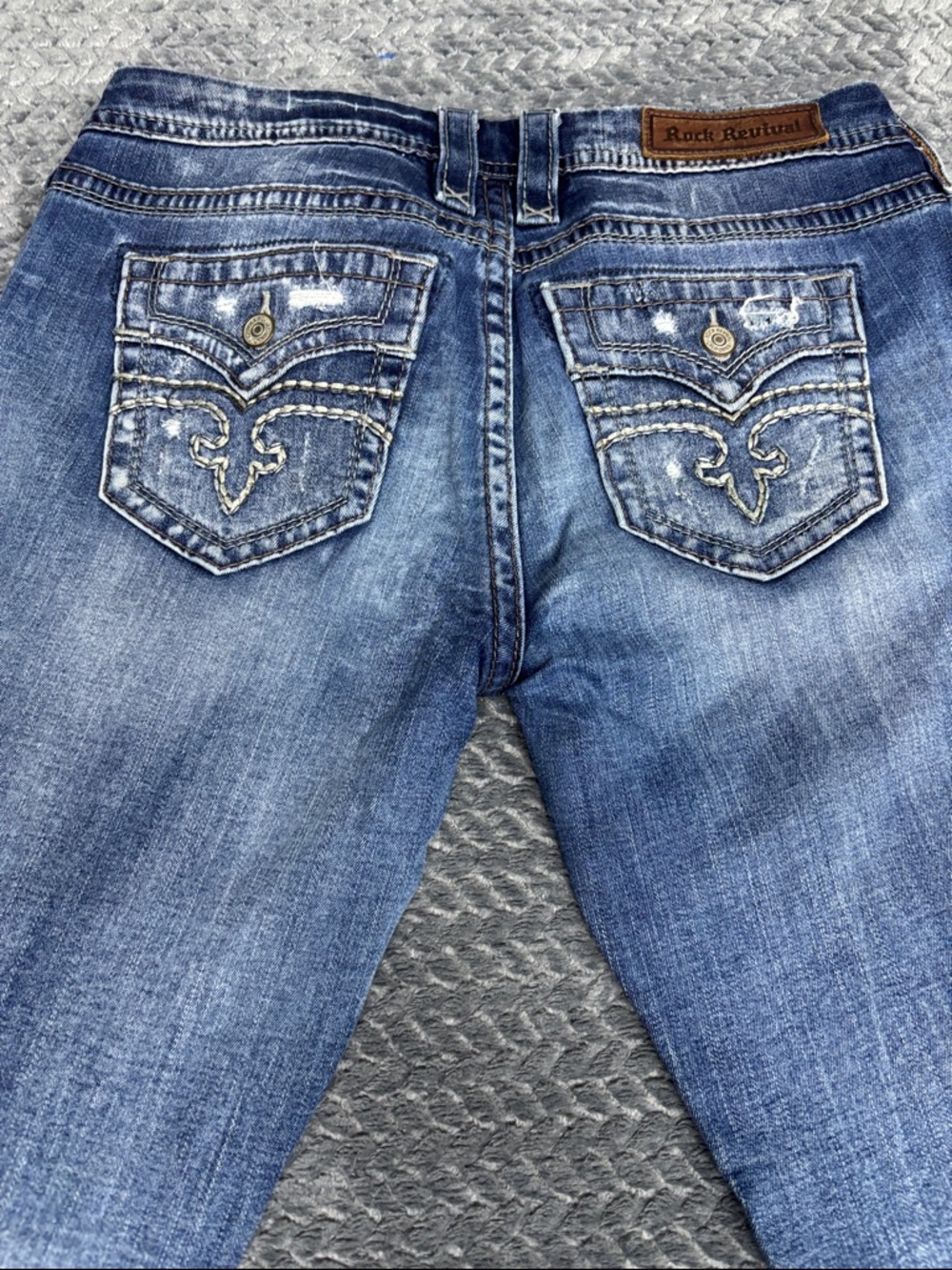 Rock Revival Distressed Slim Easy Straight Blue Jeans